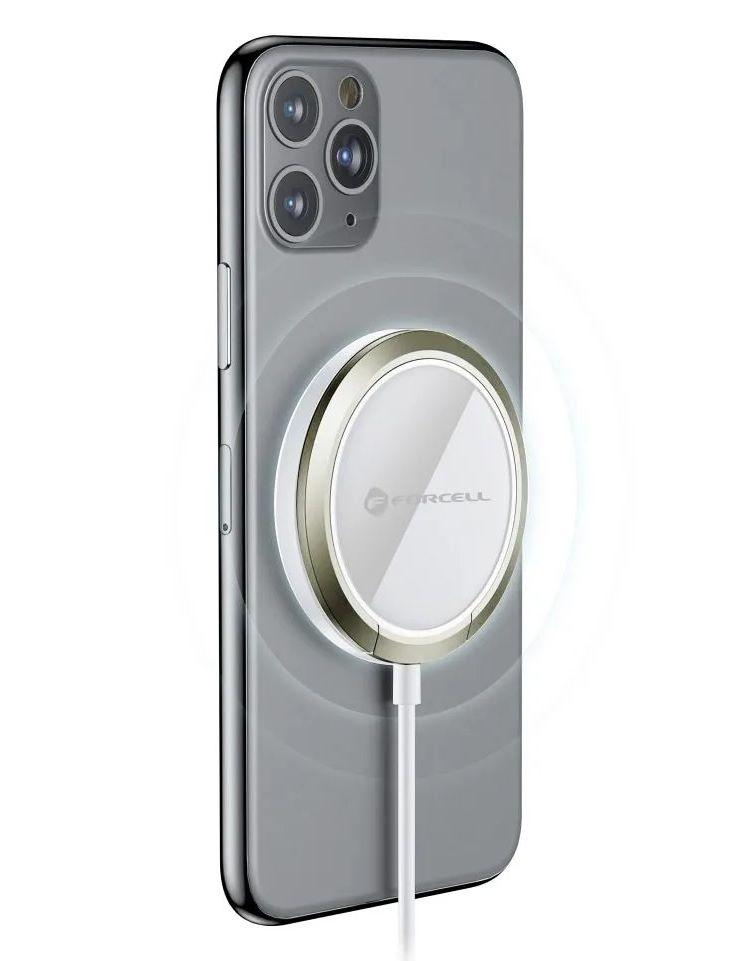 Induktives Ladegerät mit Ring kompatibel mit MagSafe weiß