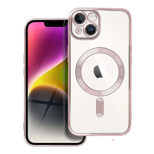 iPhone 14 Handyhülle / Backcase Silikon Transparent / Rose Gold MagSafe kompatibel