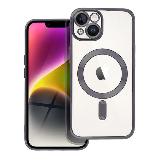 iPhone 14 Handyhülle / Backcase Silikon Transparent / Schwarz MagSafe kompatibel