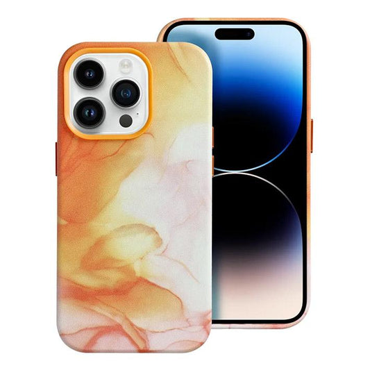 iPhone 14 Pro Handyhülle / Backcase Leder Orange Splash MagSafe kompatibel