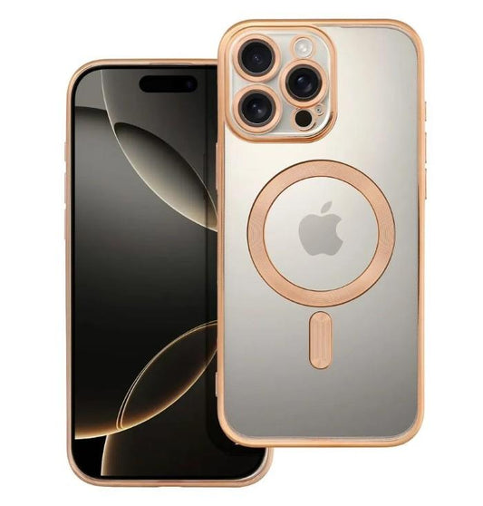 iPhone 16 Pro Max Handyhülle / Backcase Silikon Transparent / Gold MagSafe kompatibel