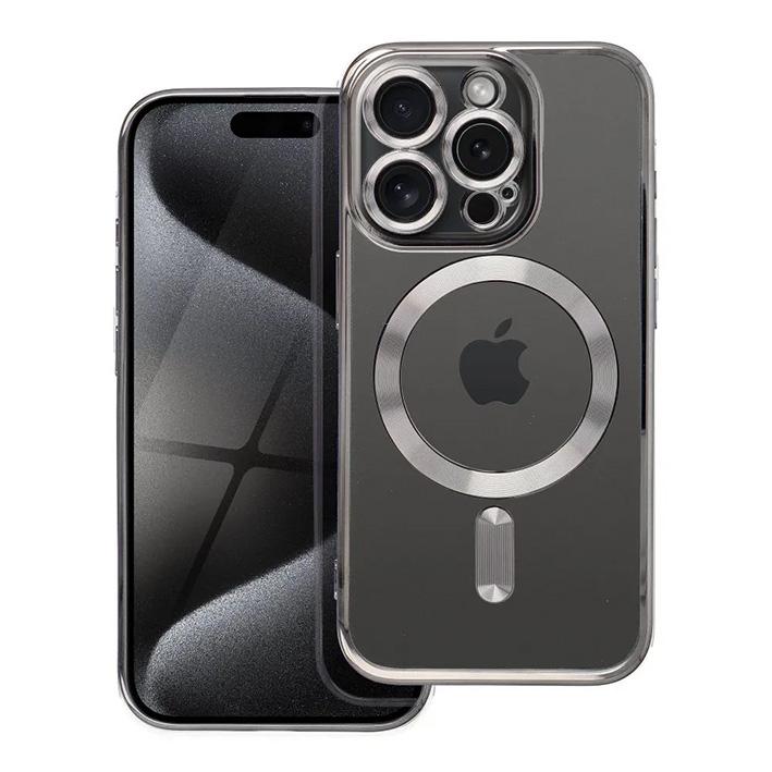 iPhone 15 Pro Max Handyhülle / Backcase Silikon Transparent / Silber MagSafe kompatibel