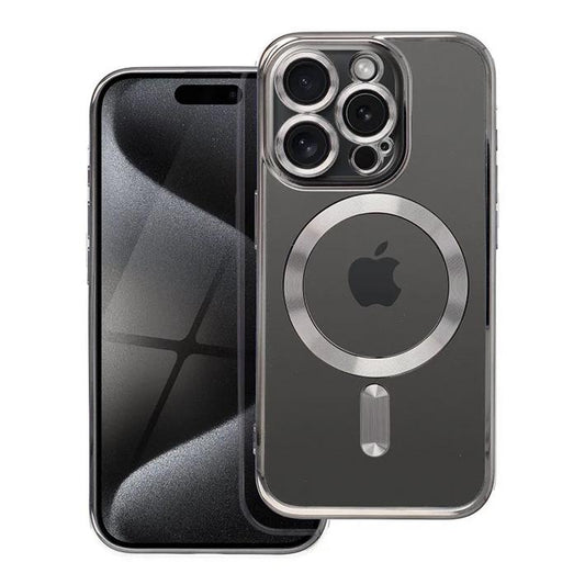 iPhone 15 Pro Max Handyhülle / Backcase Silikon Transparent / Silber MagSafe kompatibel