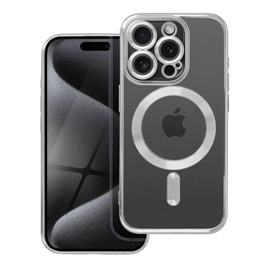 iPhone 15 Pro Handyhülle / Backcase Silikon Transparent / Silber MagSafe kompatibel