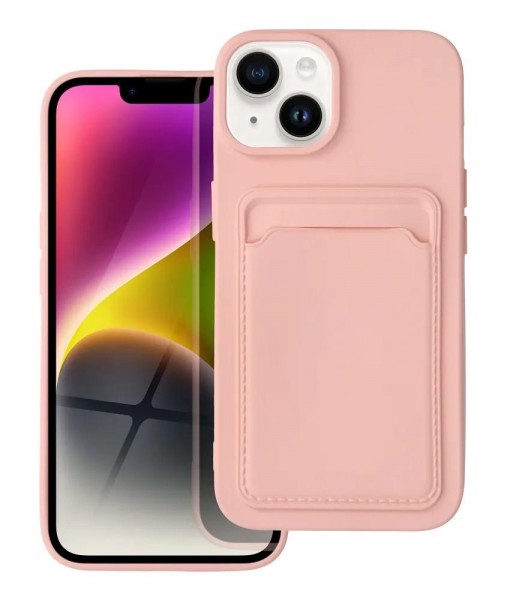 iPhone 14 Handyhülle Backcase mit Kartenfach Silikon Rosa